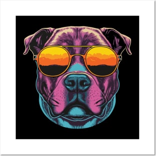 Retro Sunset Pit Bull Posters and Art